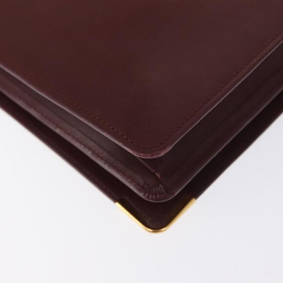 CARTIER Must Line Clutch Bag Leather Bordeaux Gold Auth BA9535